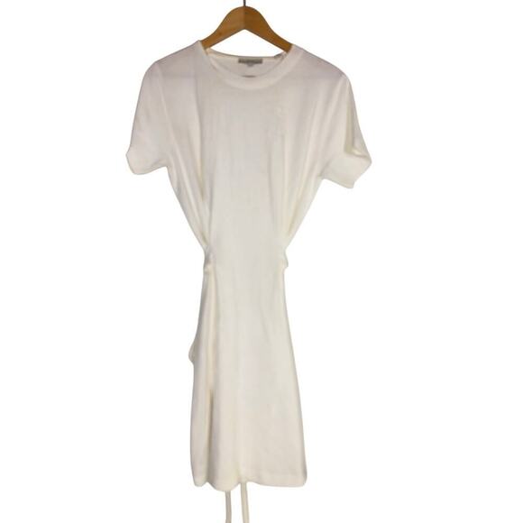 Vince Tie Waist T Shirt Dress Short Sleeve Cotton Mini Optic White NWT Medium - Picture 2 of 11